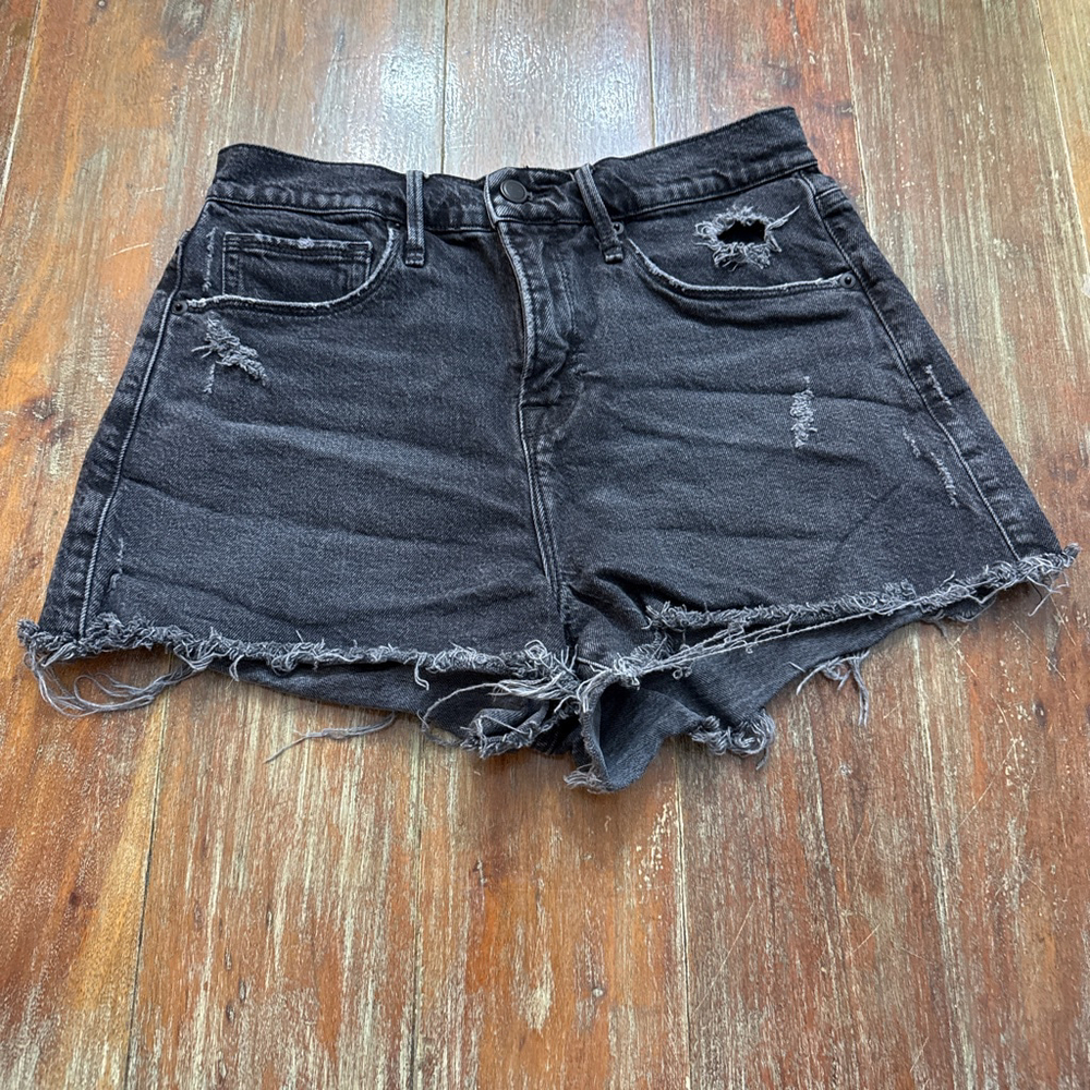 Good American Black Distressed Denim Jean Shorts